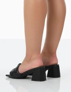 Public Desire Play Nice Pu Woven Square Toe Block Mid Heeled Sandals | Women Heeled Mules
