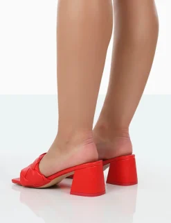 Public Desire Play Nice Pu Woven Square Toe Block Mid Heeled Sandals | Women Heeled Mules