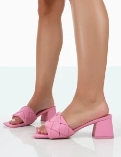 Public Desire Play Nice Pu Woven Square Toe Block Mid Heeled Sandals | Women Sandals