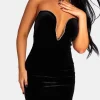 Public Desire Plunge Front Diamante Trim Velvet Mini Dress Black | Women Dresses