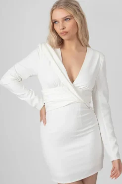 Public Desire Plunge Front Drape Dress Ivory | Women Dresses