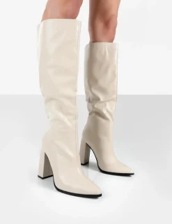 Public Desire Posie Pu Knee High Block Heel Boots | Women Knee High Boots