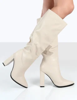 Public Desire Posie Pu Knee High Block Heel Boots | Women Knee High Boots