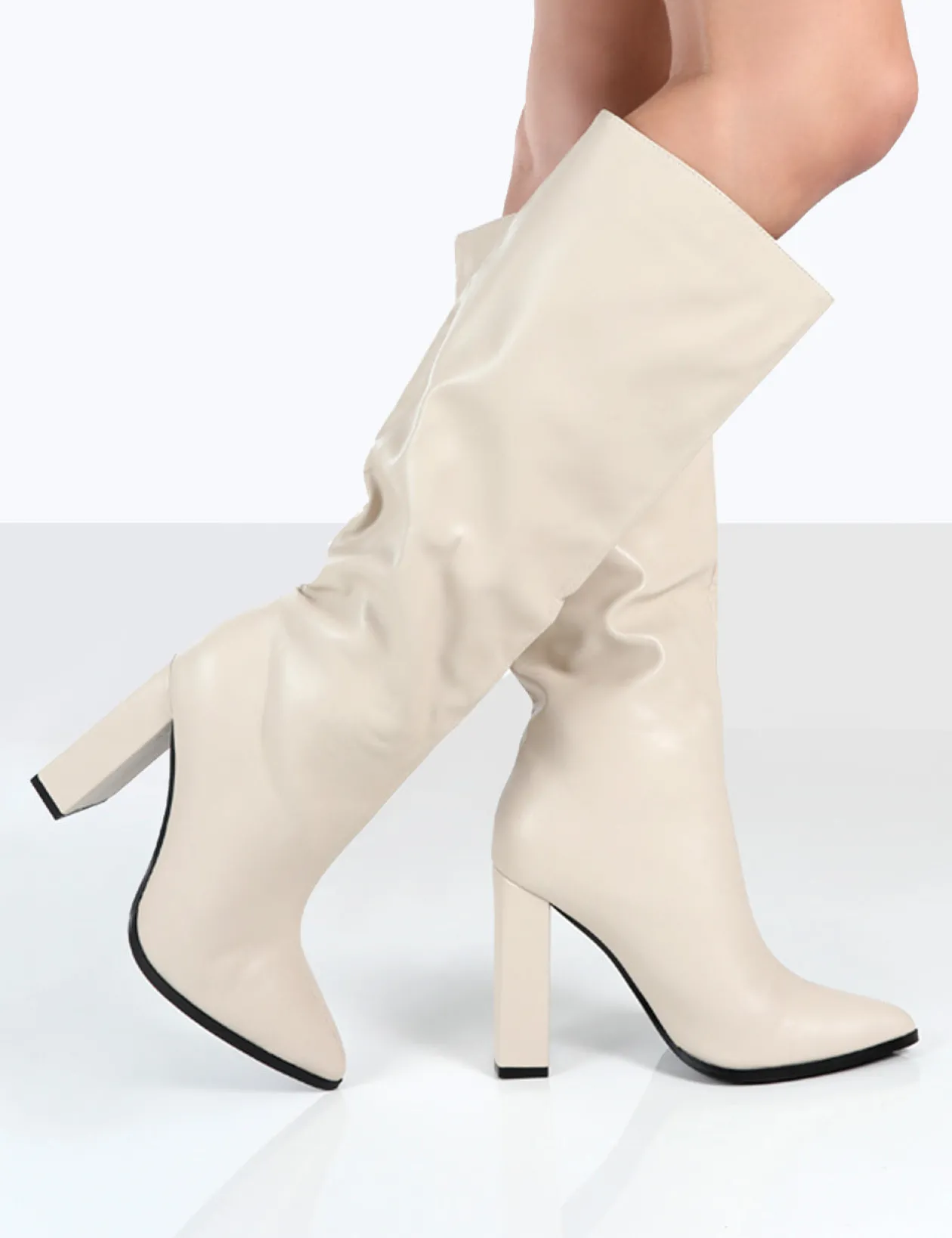 Public Desire Posie Pu Knee High Block Heel Boots | Women Knee High Boots