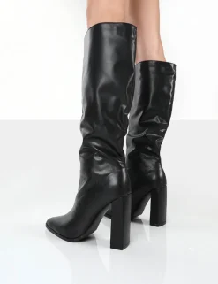 Public Desire Posie Pu Knee High Block Heel Boots | Women Knee High Boots