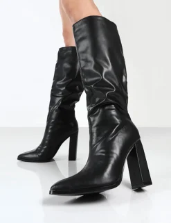 Public Desire Posie Pu Knee High Block Heel Boots | Women Knee High Boots