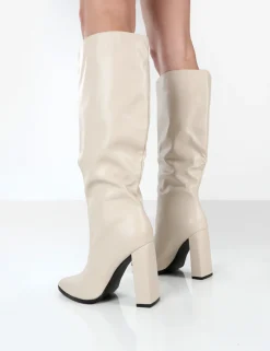 Public Desire Posie Pu Knee High Block Heel Boots | Women Knee High Boots