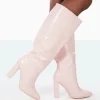 Public Desire Posie Wide Fit Baby Croc Pu Knee High Block Heel Boots | Women Sock Fit Boots