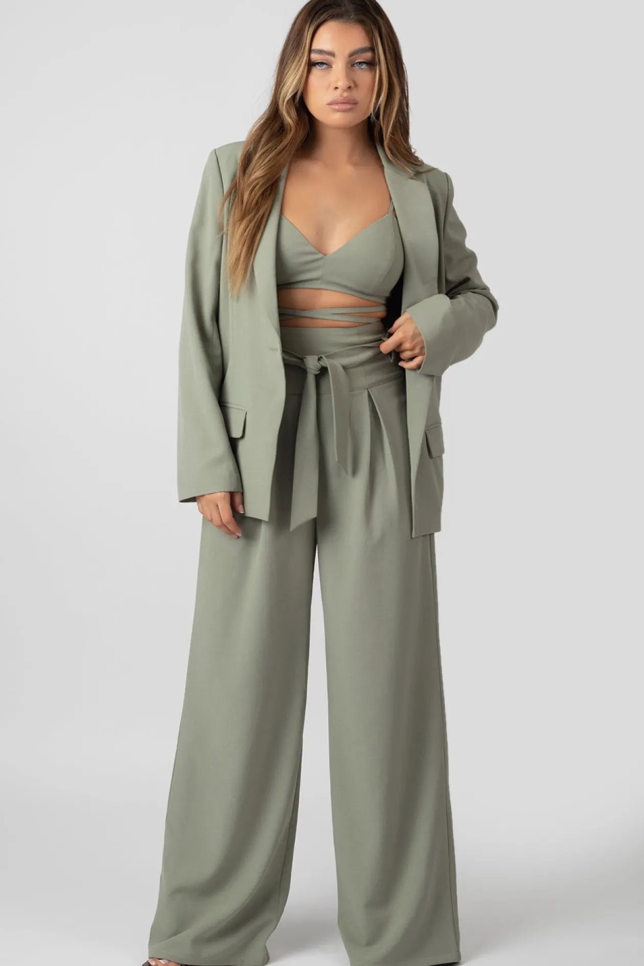 Public Desire Premium Tie Waist Wide Leg Trousers | Women Tailoring