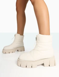 Public Desire Puffy Nylon Zip Up Chunky Sole Snow Ankle Boots | Women Chunky Boots