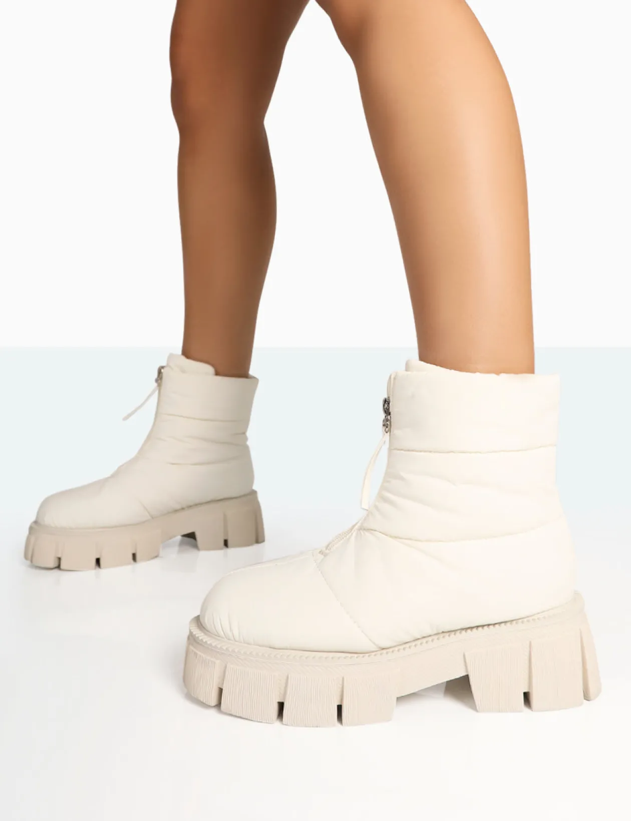 Public Desire Puffy Nylon Zip Up Chunky Sole Snow Ankle Boots | Women Chunky Boots