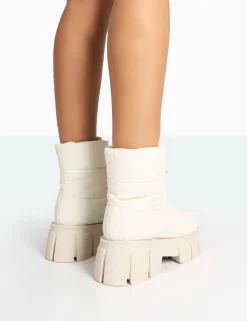 Public Desire Puffy Nylon Zip Up Chunky Sole Snow Ankle Boots | Women Chunky Boots
