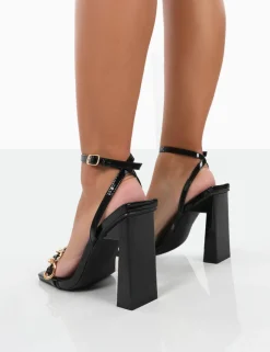 Public Desire Rae Wide Fit Patent Buckle Detail Block Heels | Women Wide Fit Heels