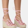 Public Desire Reece Baby Pu Knot Strap Lace Up Raffia Wedge Heels | Women Wedges