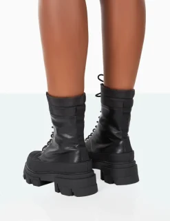 Public Desire Refresh Pu Nylon Lace Up Platform Chunky Sole Ankle Boots | Women Chunky Boots