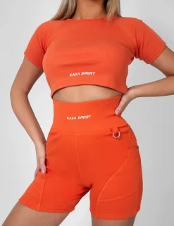 Public Desire Ribbed Cropped Kaiia Sport T-Shirt Sunset | Women Tops