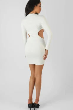 Public Desire Ribbed Cut Out Waist Dress Ivory | Women Dresses