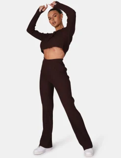Public Desire Ribbed Knitted Wide Leg Trousers | Women Knitwear