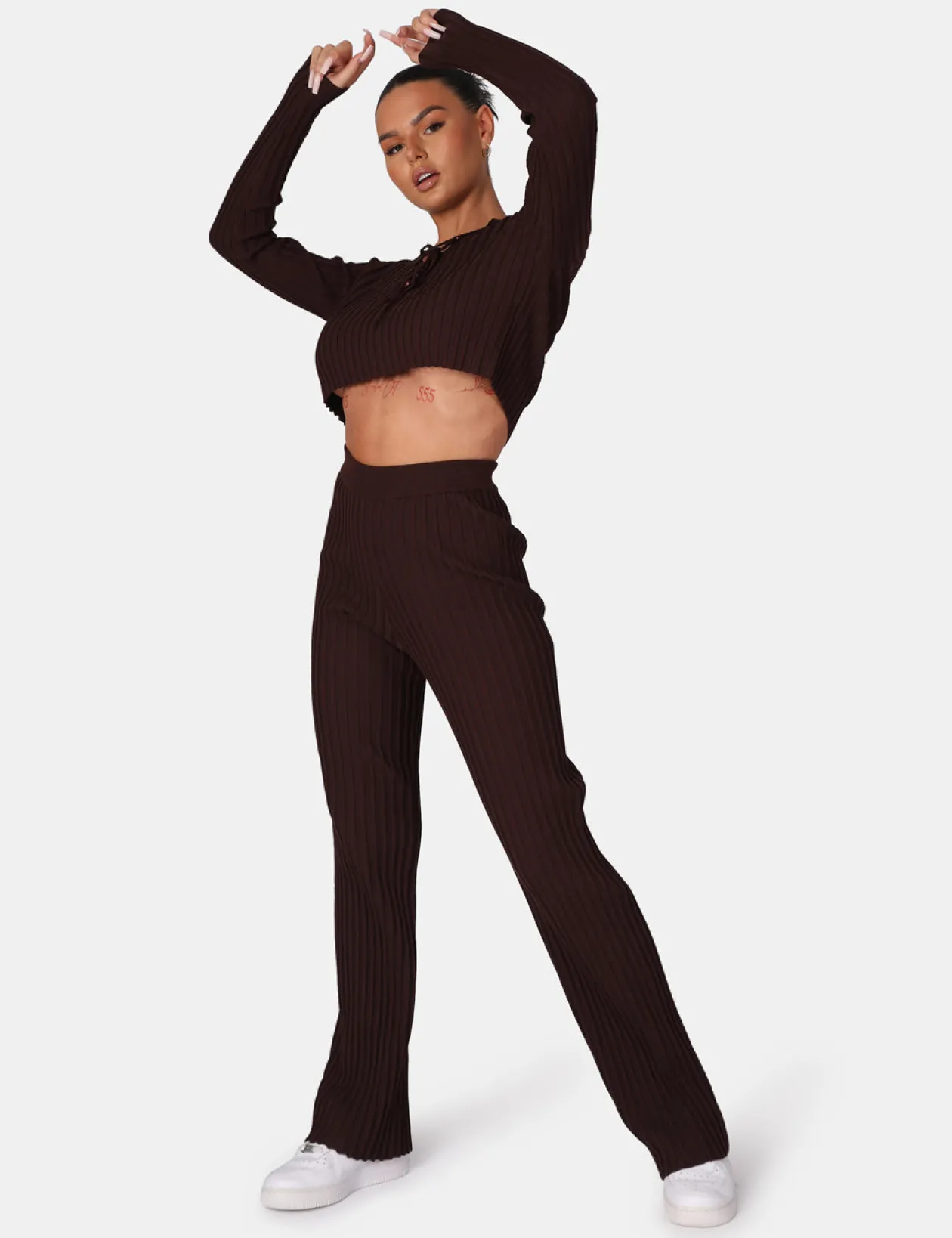 Public Desire Ribbed Knitted Wide Leg Trousers | Women Knitwear