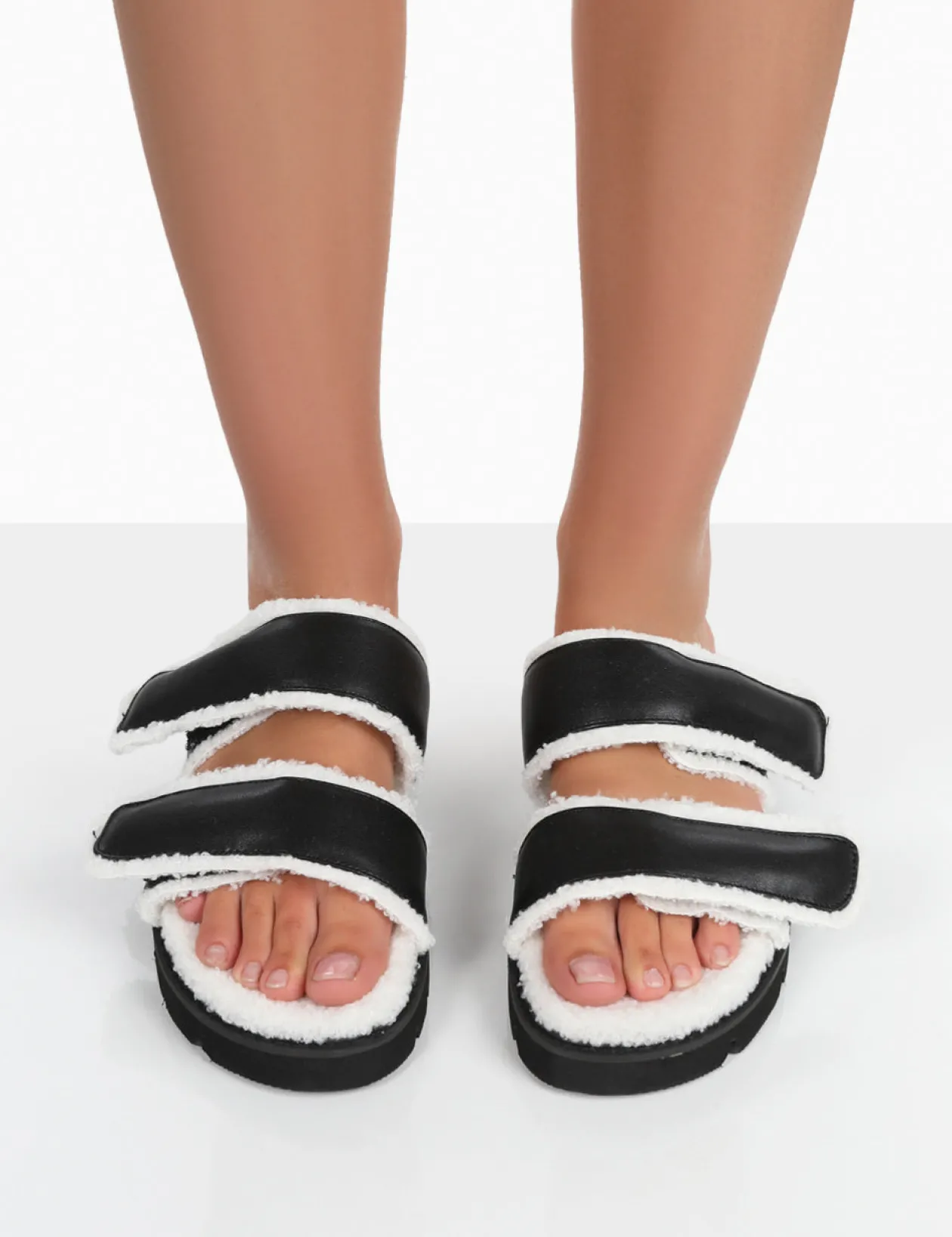 Public Desire Rinc Pu Faux Fur Slide Sandals | Women Sliders