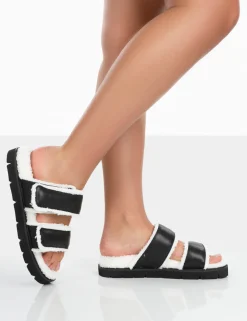 Public Desire Rinc Pu Faux Fur Slide Sandals | Women Sliders