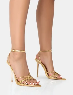 Public Desire Risque Pu Strappy Pointed Toe Stiletto Heels | Women Stilettos