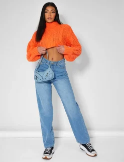 Public Desire Roll Neck Cropped Cable Knitted Jumper | Women Knitwear