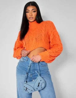 Public Desire Roll Neck Cropped Cable Knitted Jumper | Women Knitwear