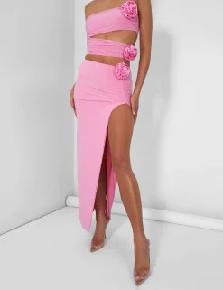 Public Desire Rose Detail Extreme Split Maxi Skirt | Women Skirts
