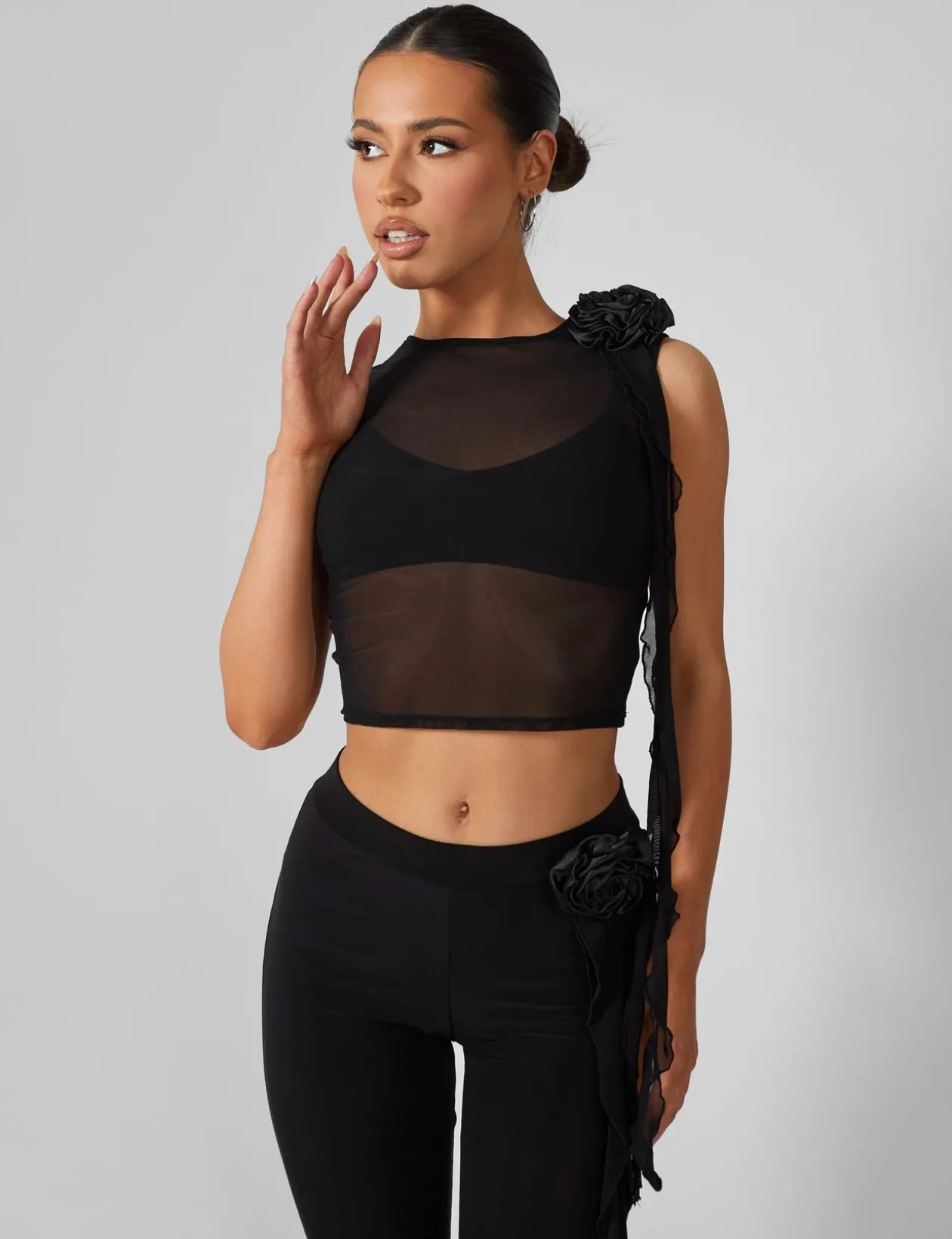 Public Desire Rose Detail Sleeveless Mesh Top | Women Tops