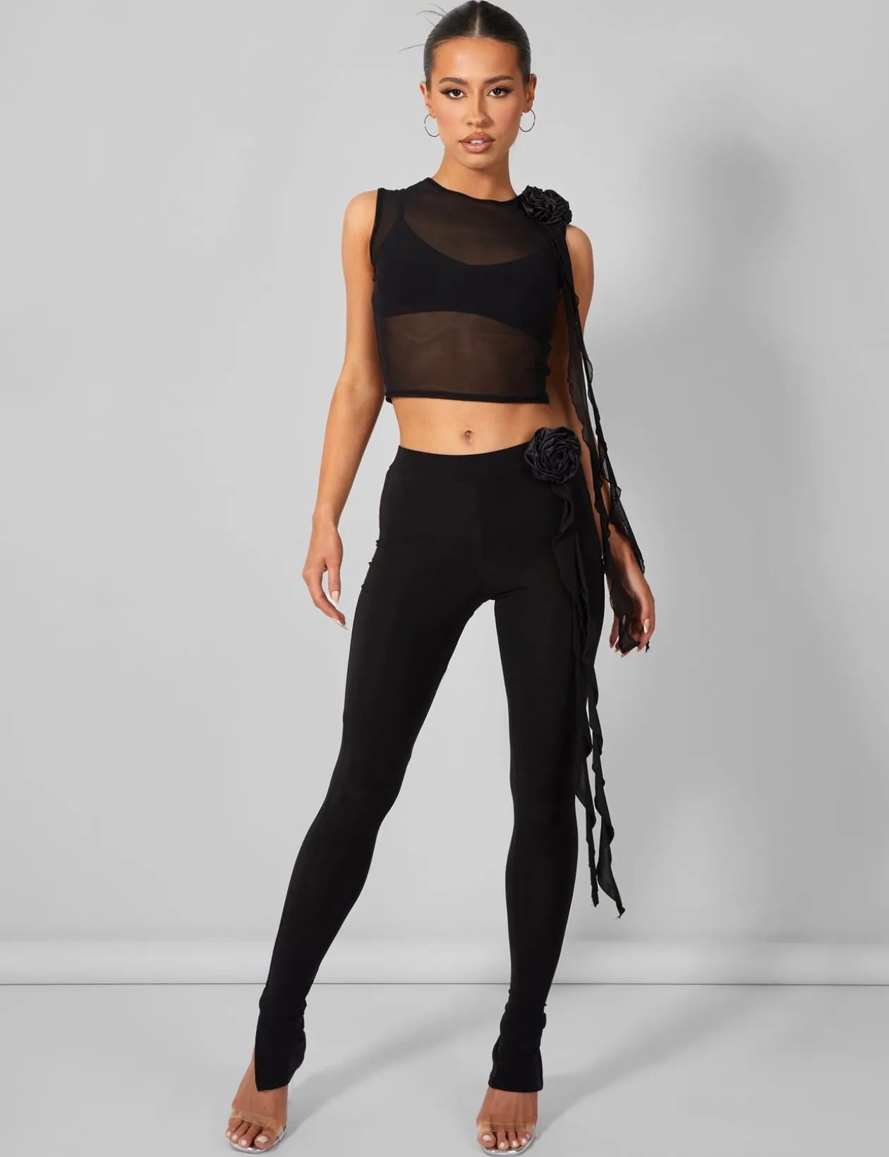 Public Desire Rose Detail Sleeveless Mesh Top | Women Tops