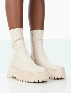 Public Desire Rusty Pu Chunky Sole Platform Sock Ankle Boots | Women Chunky Boots