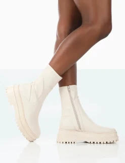 Public Desire Rusty Pu Chunky Sole Platform Sock Ankle Boots | Women Chunky Boots
