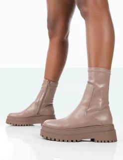 Public Desire Rusty Pu Chunky Sole Platform Sock Ankle Boots | Women Heeled Boots
