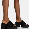 Public Desire Sabeena Black Chunky Mule Round Toe Mid Heel Sandals | Women Heeled Mules