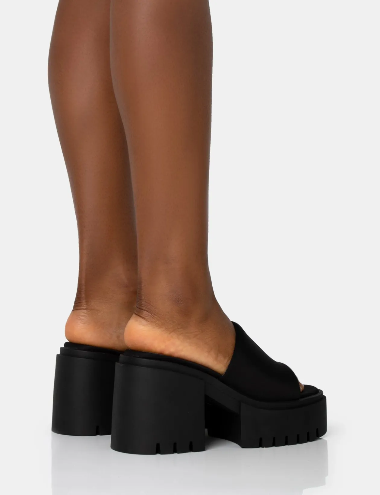 Public Desire Sabeena Black Chunky Mule Round Toe Mid Heel Sandals | Women Heeled Mules