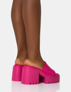 Public Desire Sabeena Chunky Mule Round Toe Mid Heel Sandals | Women Heeled Mules