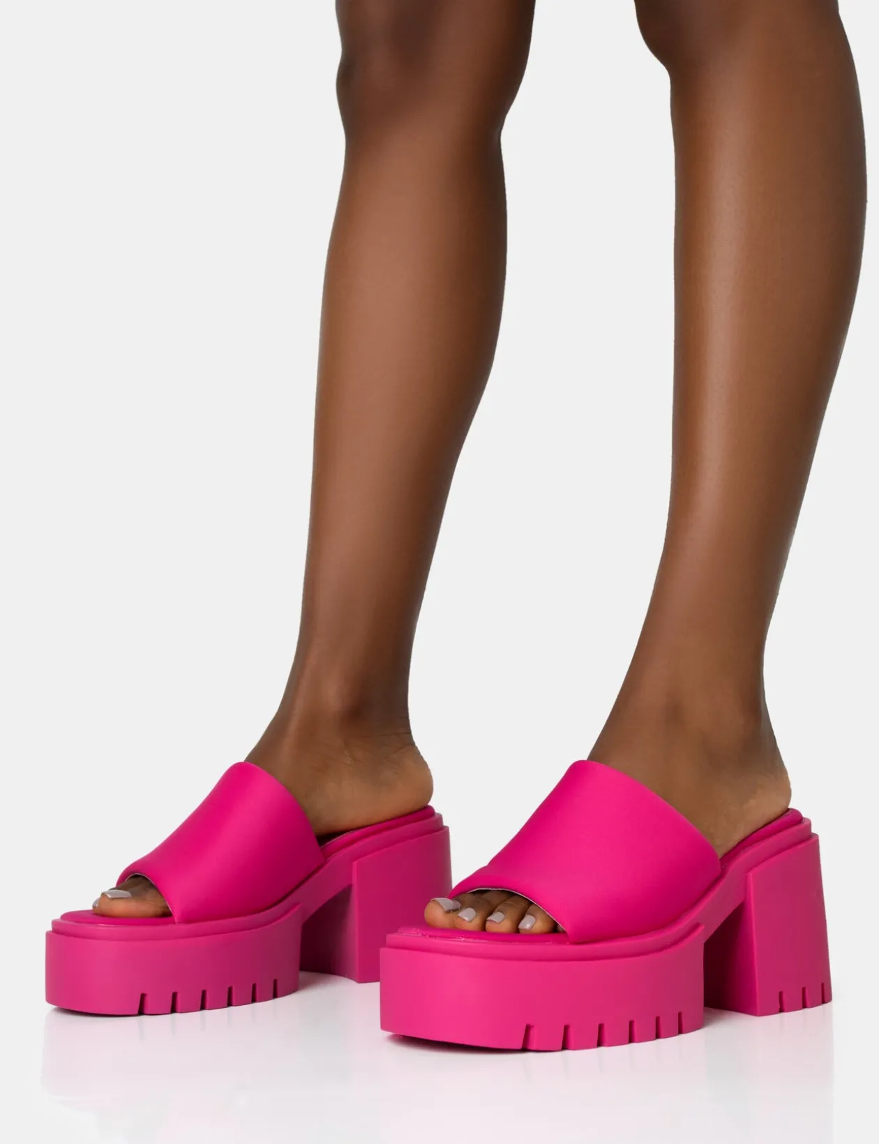 Public Desire Sabeena Chunky Mule Round Toe Mid Heel Sandals | Women Heeled Mules