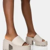 Public Desire Sabeena Ecru Chunky Mule Round Toe Mid Heel Sandals | Women Heeled Mules