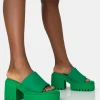 Public Desire Sabeena Green Chunky Mule Round Toe Mid Heel Sandals | Women Heeled Mules