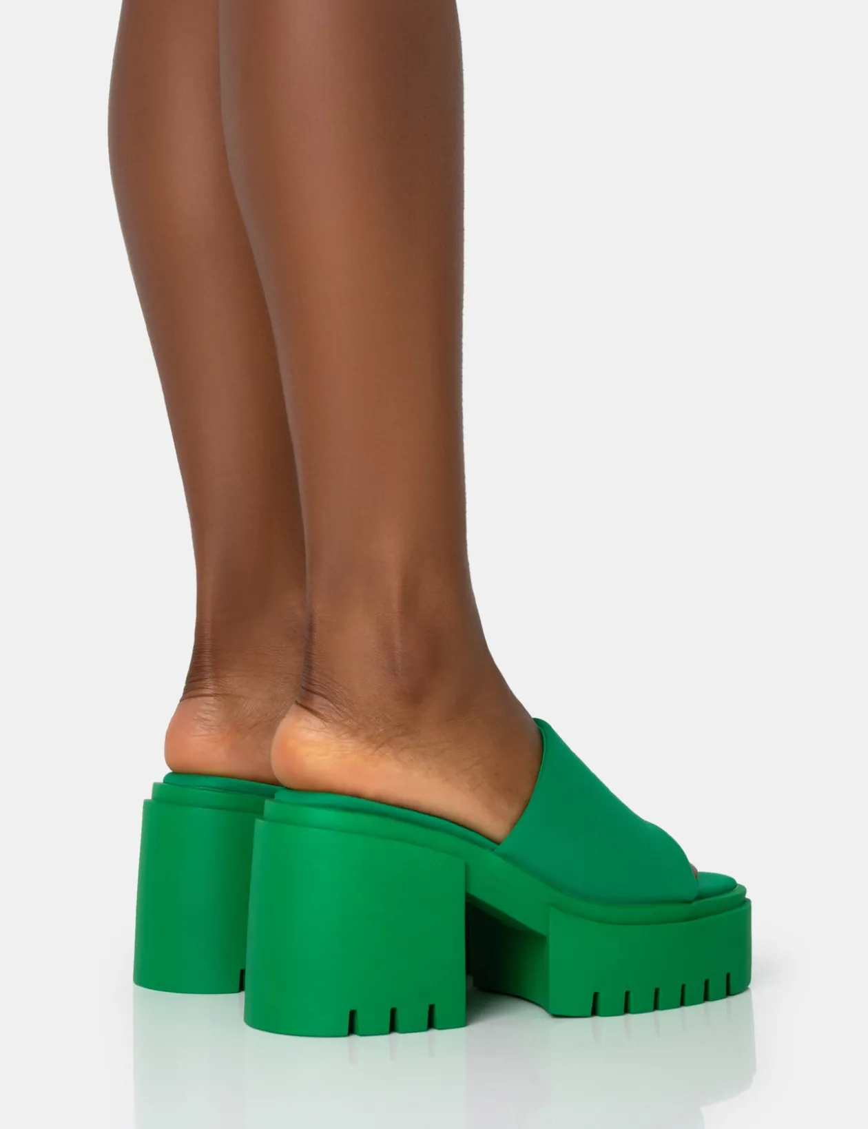 Public Desire Sabeena Green Chunky Mule Round Toe Mid Heel Sandals | Women Heeled Mules