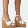 Public Desire Sandy Pu Knot Strap Round Toe Cork Wedge Heels | Women Wedges