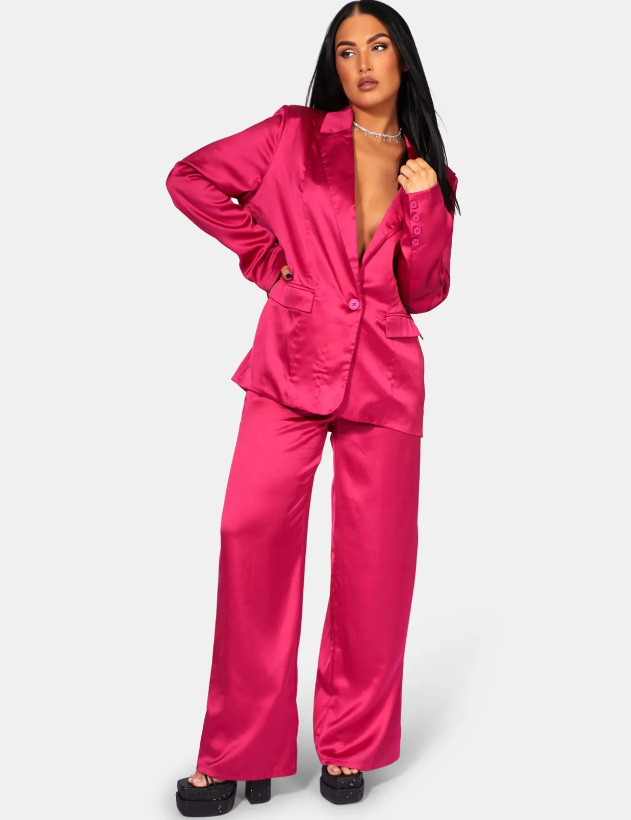 Public Desire Satin Wide Leg Tailored Trousers | Women Trousers