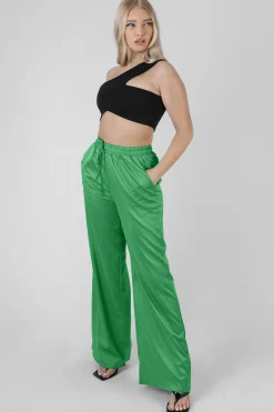 Public Desire Satin Wide Leg Trousers | Women Jogger & Leggings