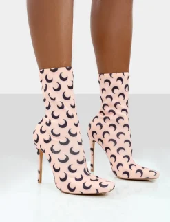 Public Desire Saturn Return Pointed Toe Stiletto Printed Sock Boots | Women Sock Fit Boots