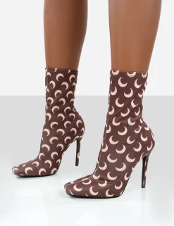 Public Desire Saturn Return Pointed Toe Stiletto Printed Sock Boots | Women Sock Fit Boots
