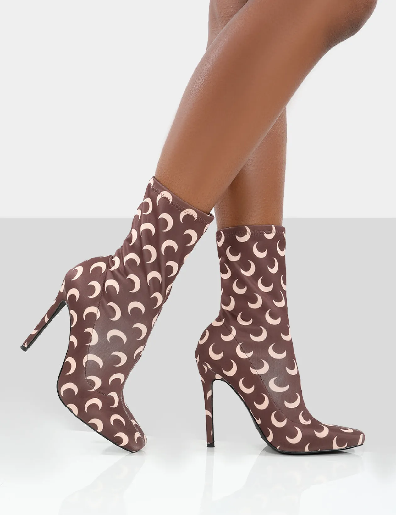 Public Desire Saturn Return Pointed Toe Stiletto Printed Sock Boots | Women Sock Fit Boots