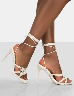 Public Desire Seabreeze Rope Woven Lace Up Square Toe Heels | Women Square Toe Heels