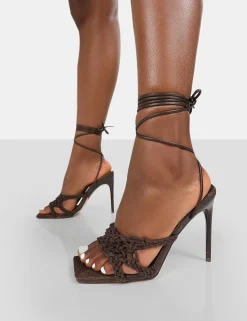 Public Desire Seabreeze Rope Woven Lace Up Square Toe Heels | Women Square Toe Heels