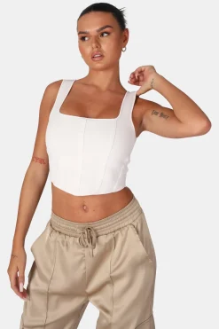 Public Desire Seam Detail Knitted Corset Top White | Women Knitwear